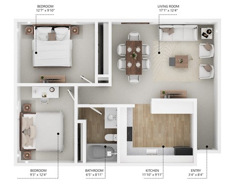 Floor plan for 2 beds, 1 bath, 800 sqft